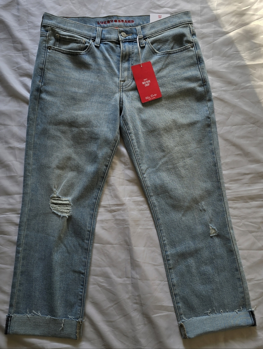 NWT Lucky Brand Light Blue Skinny Jeans with Distressed Knees - Picture 2 of 5